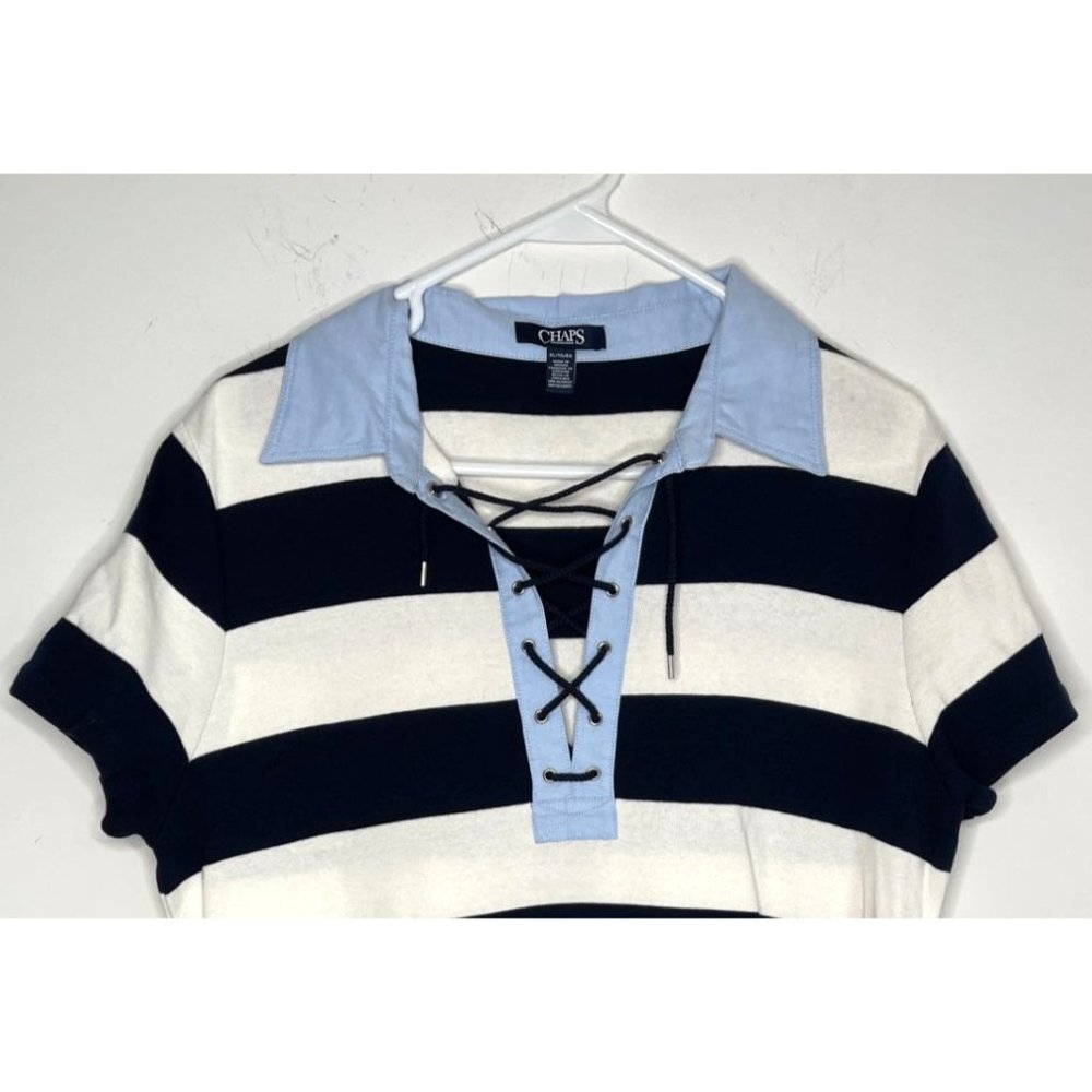 Chaps Striped Polo Dress Size XL Nautical Preppy Dress - Picture 3 of 9